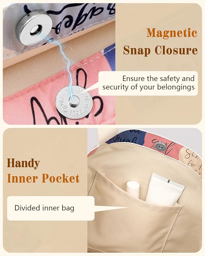 Aesthetic Cotton Tote Bag for Women - Reusable Shoulder Bag with Buckle Fabric Bag for Gym, Travel, Work