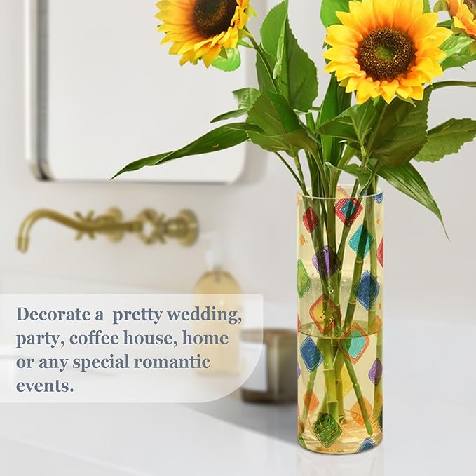 xmyzcd Print Colorful Squares Vase Cylinder Vases Clear Plastic Flower Vase Easy to Clean for Centerpieces Homes, Offices, Kitchens