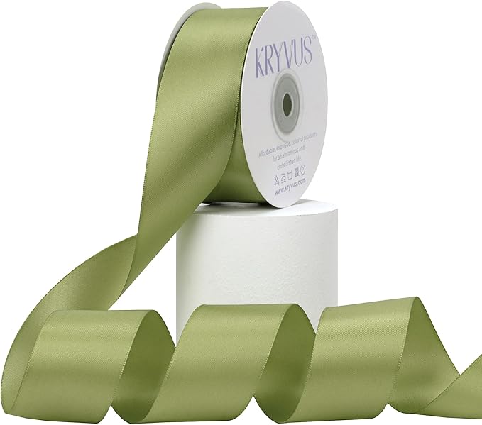 Moss Green Satin Ribbon, Double Faced 1-1/2 Inch X 25 Yards Moss Green Ribbon, Premium Satin Ribbon for Gift Wrapping, Crafts, Hair Bow Making, Sewing, Flower Bouquet, Wedding Party Decor