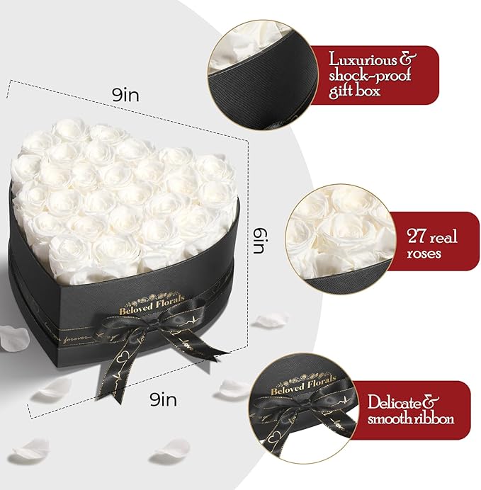 27 Preserved Flowers Rose Birthday Gifts for Women Her Mom Wife Girlfriend Grandma on Valentines Mothers Day Christmas Anniversary Romantic(White)