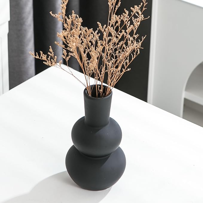 Modern Ceramic Vase, Matte Black Boho Vase, Minimalist Pampas Clay Vases for Wedding Dinner Living Room Office Bedroom, Table Centerpieces