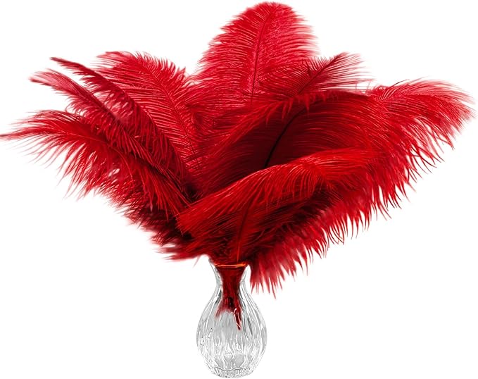 Piokio 20 pcs Natural Red Ostrich Feathers 12-14 inch(30-35 cm) Bulk for Wedding Party Centerpieces and DIY Clothes Decoration, Gatsby Decorations