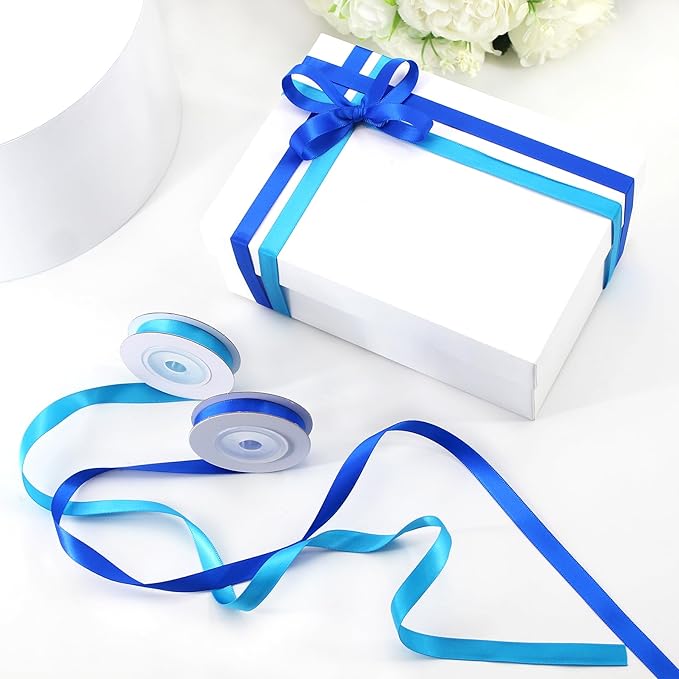 Rainbow Ribbon 12 Color Double Face Solid Color Satin Ribbon for Gift Wrapping, Flower Bouquet, Wedding Birthday Pride Party Decoration, DIY Crafts, 3/8" X 5 Yard Each Total 60 Yds Per Package