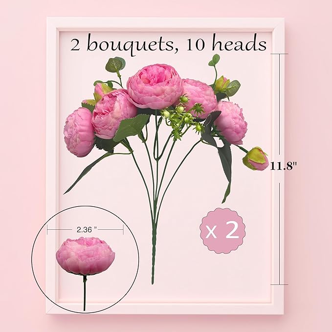 Artificial Peony Flowers, 2Pcs Silk Peonies Fake Peony Bouquets for Home Wedding Office Party Decor (Pink)