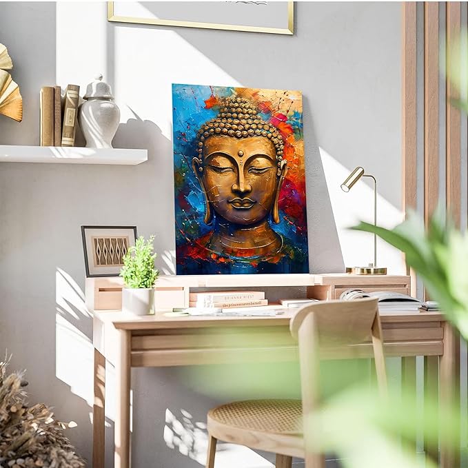 Golden Serenity Buddha Vintage Painting Wall Art Spirituality and Modern Art Wall Decor Adds Brilliance to Vibrant Home Decor 28x40in Wood Framed
