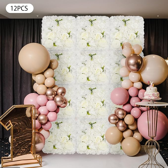 15"x 15" Artificial Flower Wall Panels, Silk Flower Panels for Outdoor Garden Backyard Fence Privacy Screen and Indoor Wall Decor (12 Pcs White, Style 2)