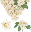 Champange Roses Artificial Flowers 16pcs Velvet Artificial Roses with Stems 3.15" Fake Roses for Bridal Bouquet Wedding Flowers for Floral Centerpieces Home Party Decor (Champange)