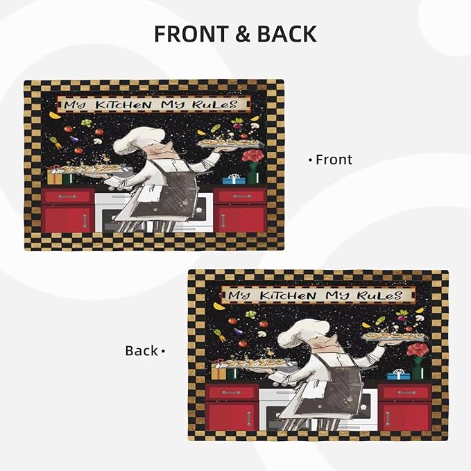 Fat Chef Kitchen Linen Placemats Set of 4 Funny Cooking Theme Placemats for Indoor Outdoor Party Home Desktop Dining Room Decor 12x18 Inch