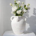 Rustic White Ceramic Vase, Wide Mouth Terracotta, Antique Decorative Flower Vase with 4 Handles, 9.7 in