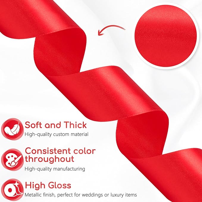 30 Yards Red Ribbon 1-1/2 Inch Red Satin Ribbon for Gift Wrapping, Eternal Flower Making, Bouquet Wrapping, Christmas Decorations, Wedding, Valentine's Day, Chair Sash, Crafts & Sewing