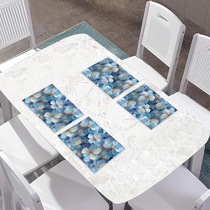 Placemats Set of 4 Waterproof Oilproof Table Mats Hydrangea Pattern Washable Wipeable Heat Resistant Easy to Clean for Indoor Outdoor Party Kitchen Dining Table Decoration 12 * 18in