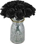 Black Glitter Roses,30PCS Fake Roses Flowers Artificial Roses with Stems for DIY Crafts Wedding Bouquet Party Home Decor(Black)
