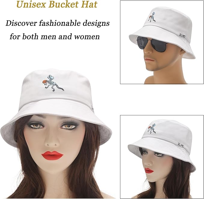 ZLYC Unisex Fashion Embroidered Bucket Hat Summer Fisherman Cap for Men Women