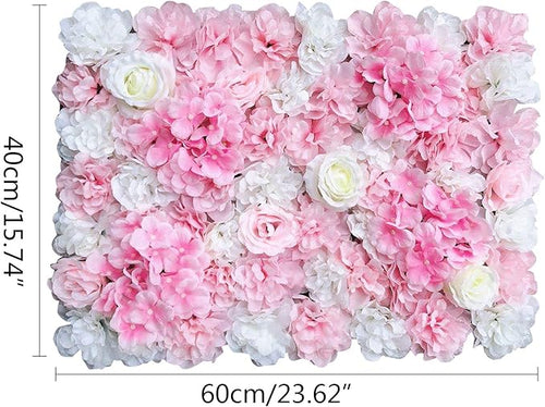 16"x 24" Artificial Flower Wall Panels,Flower Wall Mat Silk Flower Panels for Outdoor Garden Backyard Fence Fence Privacy Screen and Indoor Wall Decor (6Pcs Pink+White,Style 2)