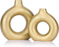 Gold Vase Decor Donut Vase Set of 2 - Circle Hollow Vases, Modern Matte Ceramic Vases for Entryway Living Room Bedroom Dining Table Centerpiece Office Home Decor