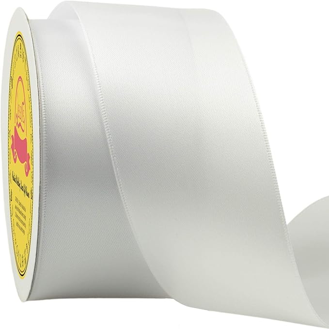 Double Face Satin Ribbon 2 inch X 25 Yards Polyester White Ribbon for Gift Wrapping Very Suitable for Weddings Party Hair Bow Invitation Decorations and More