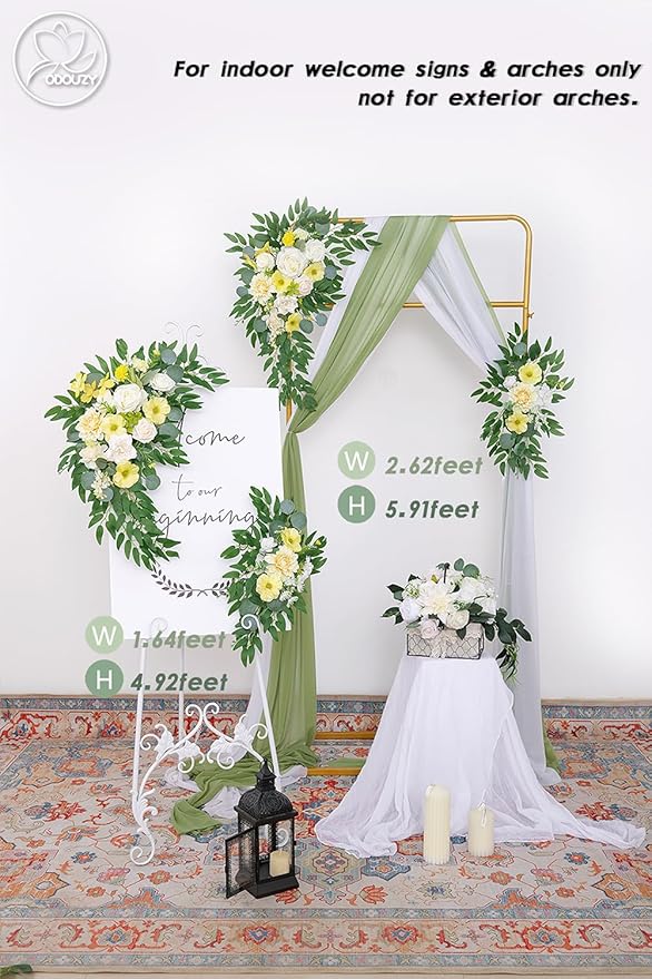 Pack of 2 Wedding Arch Decorations Artificial Hanging Flowers Floral Swag for Wedding Welcome Sign Backdrop Balloon Arch Home Party Bridal Ceremony Reusable(Yellow)