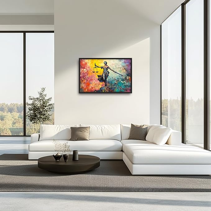 Extra Large Lady Justice Framed Wall Art for Living Room,Oversized Scales of Justice Pictures Wall Decor,Abstract Colorful Canvas Print Painting Modern Artwork Bedroom Office Bathroom 36L x 24W