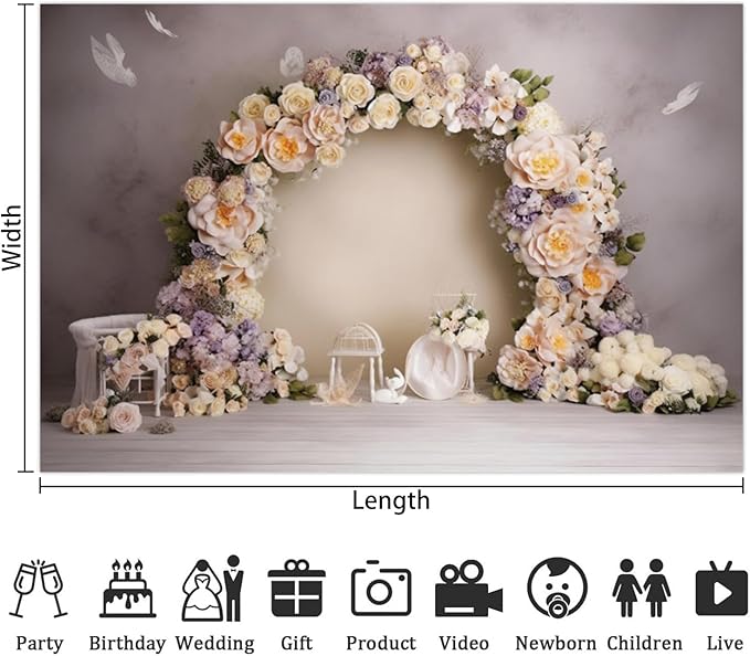 Leowefowa Wedding Flower Wall Backdrop Retro Arch Pink Floral Wall Backdrop Background for Wedding Anniversary Birthday Party Decorations Banner Studio Props 5x3ft Vinyl