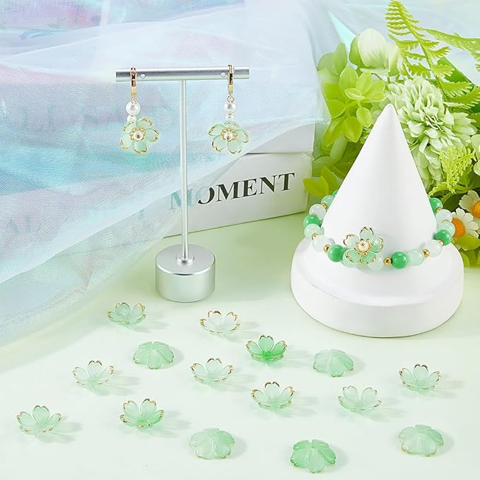SUNNYCLUE 1 Box 200pcs Plastic Flower Shaped Beads Flower Beads Caps Dark Sea Green Candy Color Transparent Acrylic Flower Beads for Jewelry Making Bracelets DIY Crafting Beading Supplies Decor