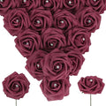 Burgundy Roses with Crystal 50PCS Artificial Rose Flowers with Stems 2.95" Burgundy Flowers Artificial Foam Roses for Bridal Shower Wedding Bouquets Centerpiece Home Table Decor