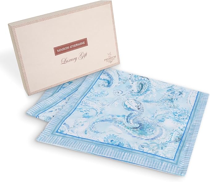 Maison d' Hermine Tablerunner 100% Combed Cotton Premium 14.50 Inch x 108 Inch Decorative Table Runner Table Runners, Dining, Buffet Party & Wedding, Paisley Blues (Double Layer)