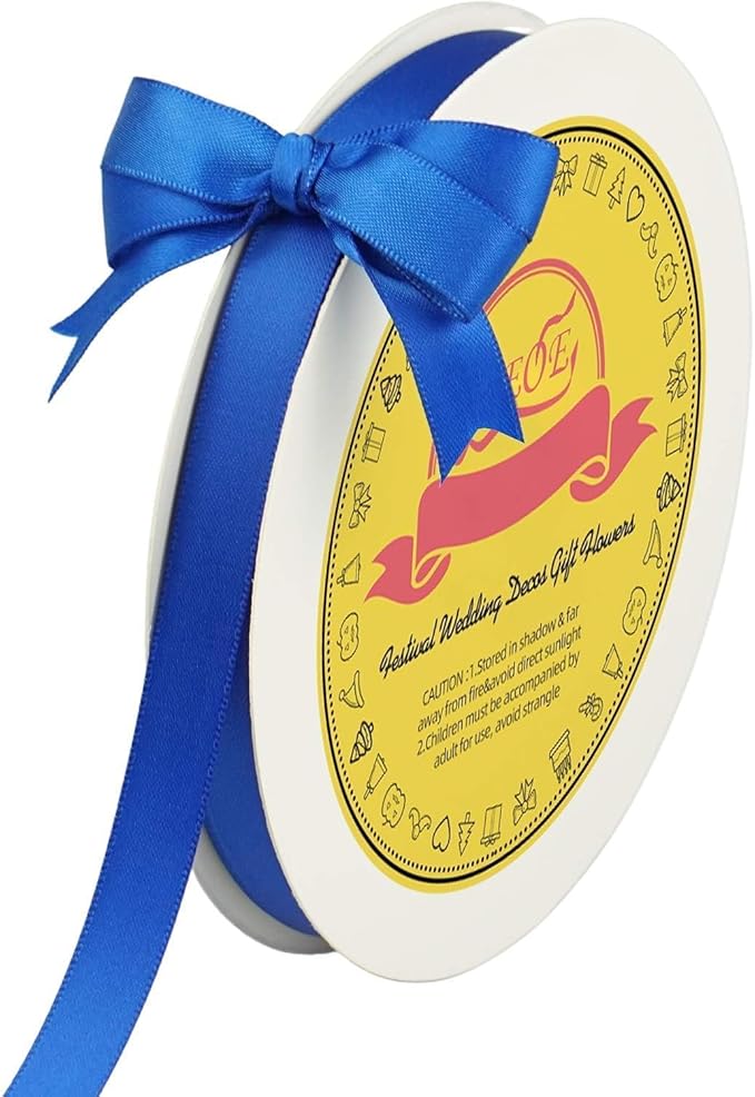 Double Face Royal Blue Satin Ribbon 1/2 inch X 50 Yards Polyester Royal Blue Ribbon for Gift Wrapping Very Suitable for Weddings Party Invitation Decorations and More