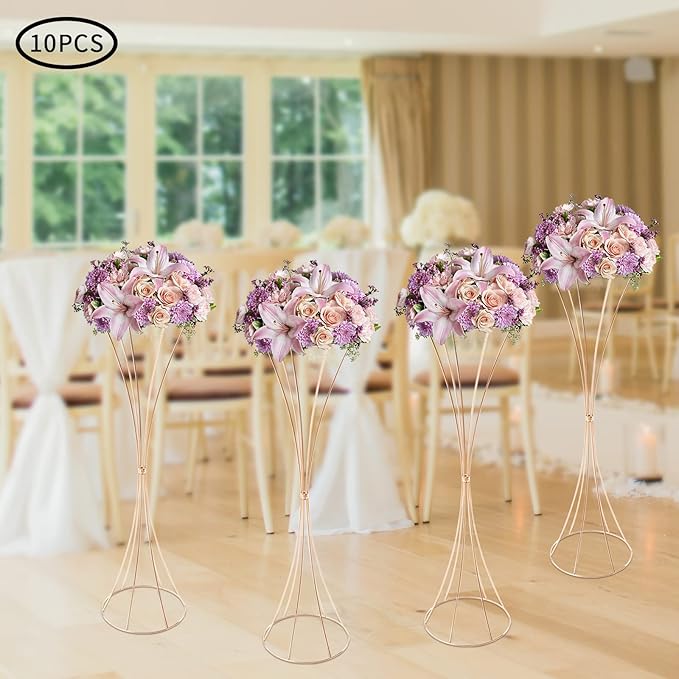 Metal Gold Vase, 10 Pcs Gold Centerpieces for Table Wedding 31.5in Tall Metal Trumpet Vase Wedding Vases Flower Stand for Tables, Home Decor, Party Decorations