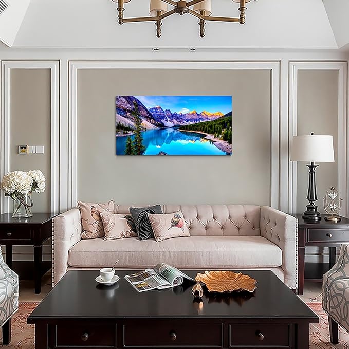 Wall Art Lake Mountain Landscape Picture Print Canvas Wall Art for Living Room Bedroom, Modern Giclee Artwork Home Decor Stretched and Framed Ready to Hang, Waterproof Artwork -28x57inches