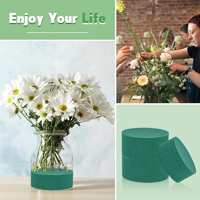 4Pcs Floral Foam Round SUPKING 3.15" Small Green Wet Dry Flower Foam Blocks Florist Plant Foam for Artificial and Fresh Flower Arrangement