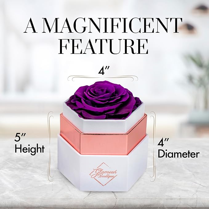 GLAMOUR BOUTIQUE Eternal Preserved Roses in a Box - Flowers Forever, Rose Forever in a Box for Wife, Birthday Gifts for Her, Single Rose, Purple