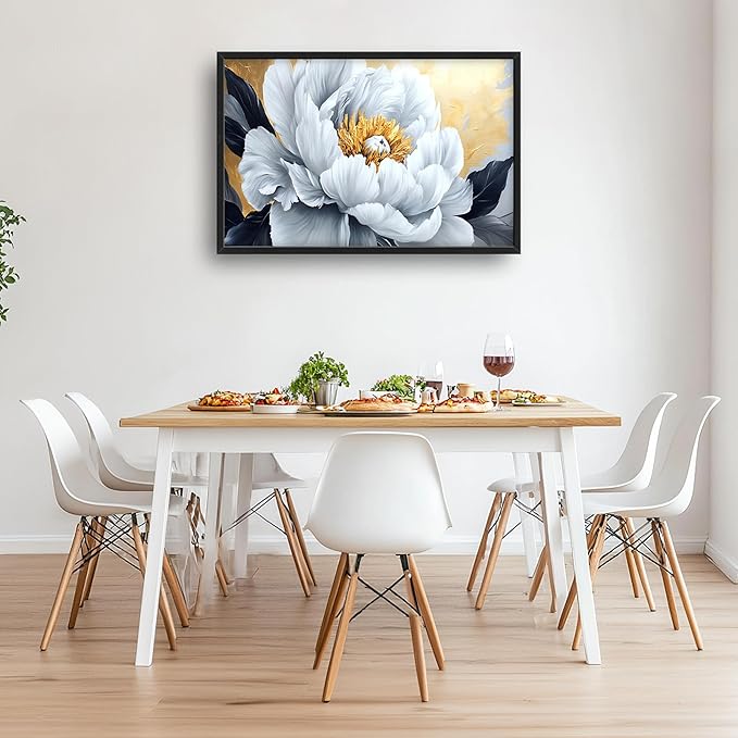 Flower Large Wall Art Framed Gold Wall Decor for Living Room Abstract Floral Pictures Oversized Canvas Print Painting Modern Extra Large Framed Artwork for Bedroom Office Home Decor 36"x24"