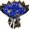 Blue Glitter Roses Bouquet, 24 Pcs Shiny Glitter Flowers Bouquet, Everlasting DIY Artificial Roses Bouquet for Christmas, Birthday, Anniversary, Wedding, Engagement