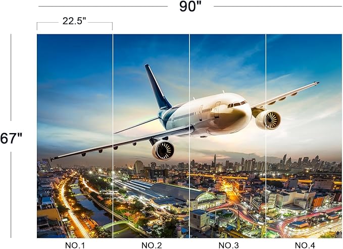 Cliouar-Airplane Flying Over The Night City Wall Mural Wallpaper Peel and Stick 90" x 67"