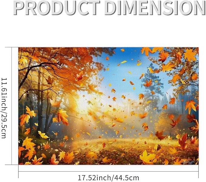 Forest Tree Fall Leaf Placemats Set of 1 PVC Vinyl Non Slip Table Mats Heat Resistant Place Mats Washable Wipeable Dining Table Mat for Kitchen Decor Party Indoor Outdoor Decorative Gift