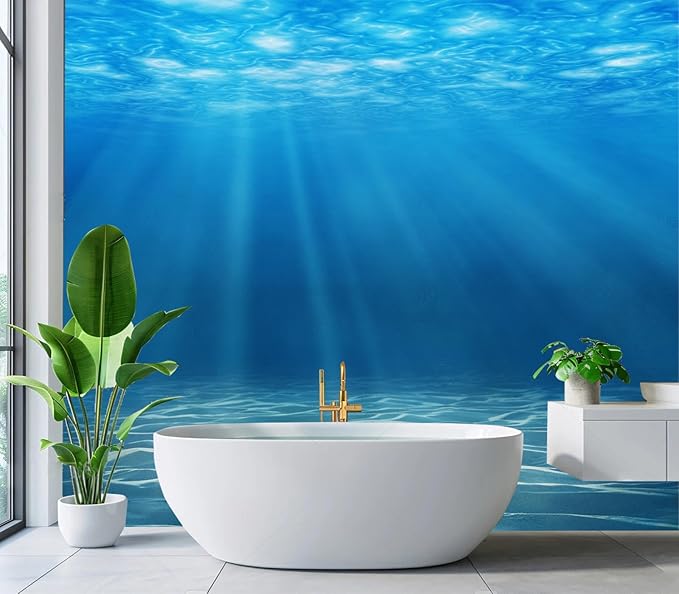 Cliouar-Waterfall in Underwater Light and Shadow Mural Wallpaper Peel and Stick 90" x 67"