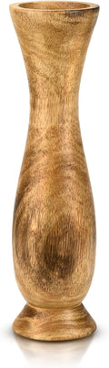 AeraVida 12-Inch Tall Curvy Bottle Mango Wood Vase | Handmade Natural Brown Wooden Flower Vase for Tabletop, Shelf, or Entryway | Rustic Farmhouse Decor Accent