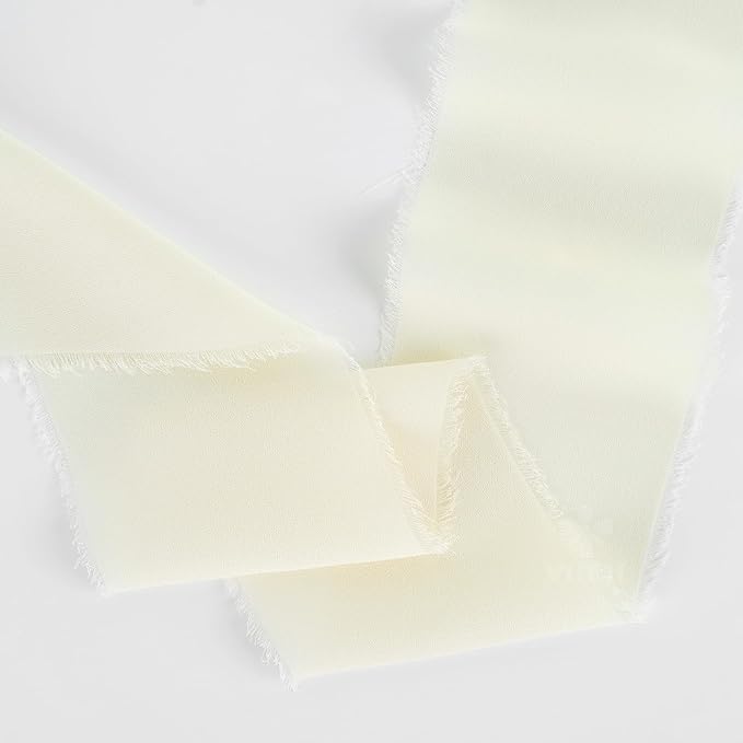 MEEDEE Ivory Chiffon Ribbon 3 Inch Frayed Ribbon Cream Chiffon Silk Ribbons Frayed Edge Wide Chiffon Ribbons for Crafts, Flower Bouquet, Wedding Favors Wrapping (2 Rolls 10 Yards)