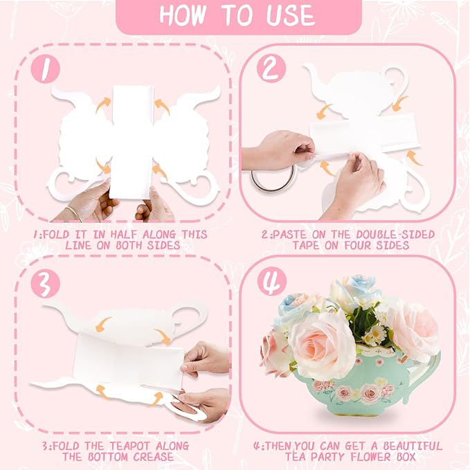 Floral Teapot Centerpiece 12Pcs Teapot Princess Flower Centerpieces Paper Tea Vase Boxes Teapots Favor Boxes Lets Par-Tea Supplies for Vintage Wedding Birthday Baby Shower Anniversaries