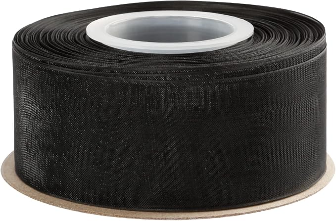 1-1/2 Inch Black Shimmer Sheer Organza Ribbon Sheer Chiffon Ribbon 50 Yards-Roll Multiple Colors Available for Gift Wrapping Wedding Events Christmas Décor