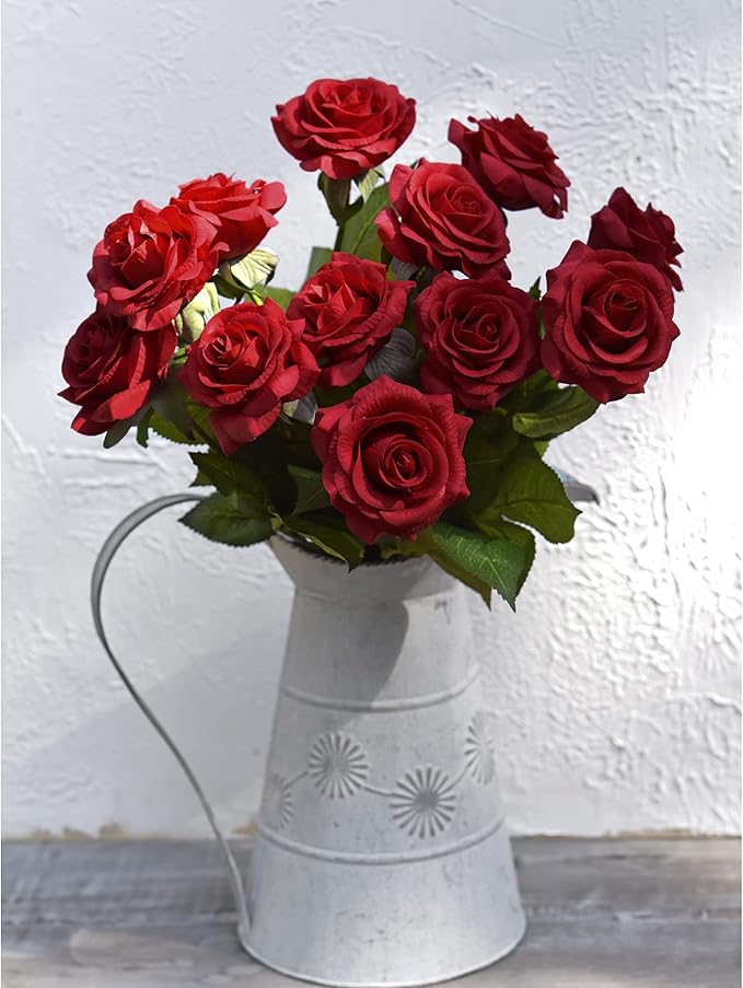 FiveSeasonStuff Fake Roses Wedding Flowers Real Touch Silk Red Artificial Flowers 12 Stems