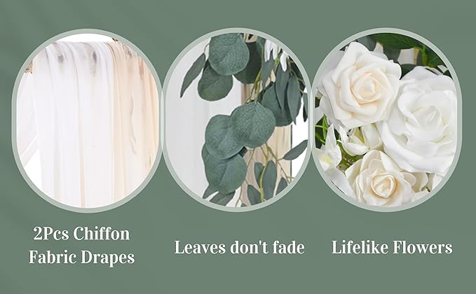 Ting's time Artificial Wedding Arch Flowers Kit(Pack of 4) 2pcs Large Artificial Flower Swags with 2pcs Draping Fabric for Wedding Party Ceremony Decoration(White)