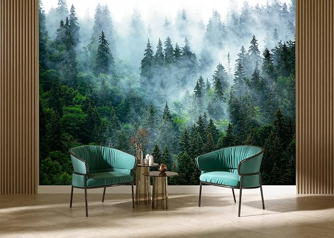 Misty Forest Wallpaper Peel and Stick Foggy Forest Self Adhesive Mural for Living Room Bedroom 157"x108"
