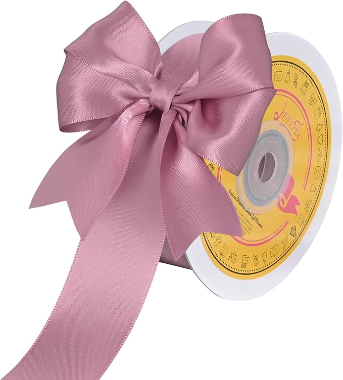 Double Face Rose Mauve Satin Ribbon 1-1/2 inch X 25 Yards Polyester Rose Mauve Ribbon for Gift Wrapping Very Suitable for Weddings Party Hair Bow Invitation Decorations and More
