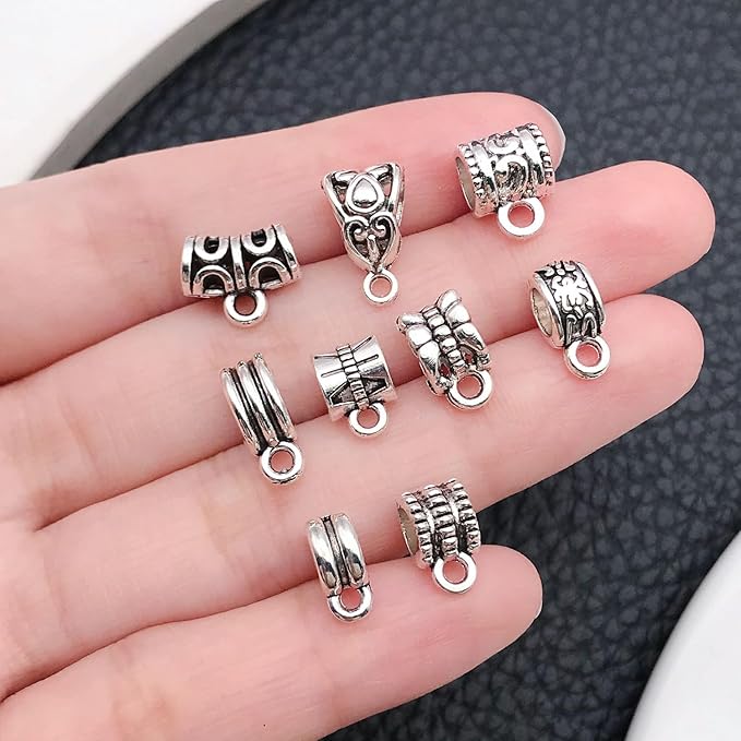 WOCRAFT 60pcs Antique Silver Bails Space Beads Bracelet Charms for Jewelry Making Sets DIY Necklace Bracelet Keychain Crafting Charms Kit Craft Supplies (SN851)