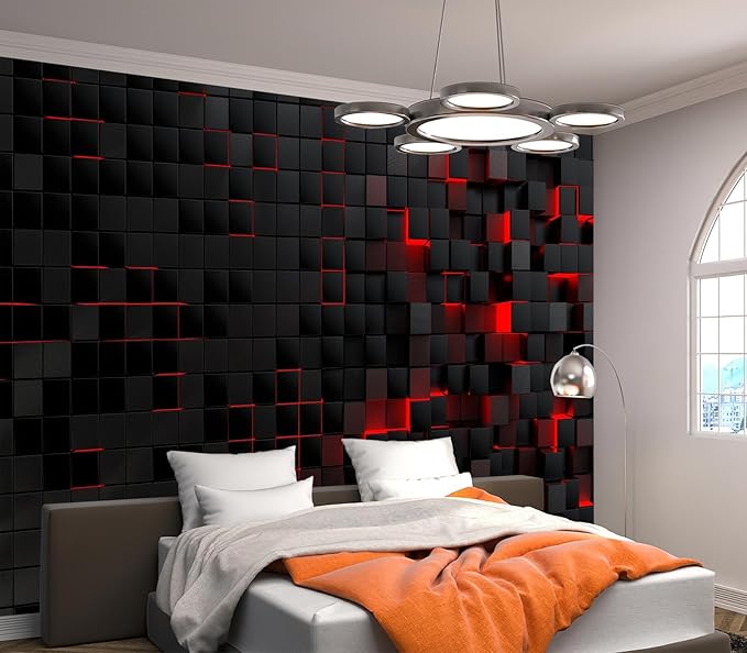 Eierme-Black and red Square Background Mural Wallpaper Peel and Stick 90" x 67"