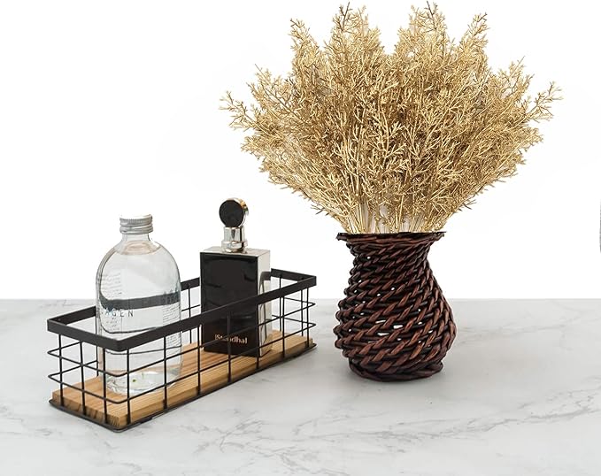 PASYOU Golden Fake Plants, Artificial Flowers Decoration for Christmas Antlers Grass Plastic Faux DIY Crafts Indoor Outdoor Home Garden Party Room Bedroom Wedding Table Centerpiece Decor, Gold 4 Pack