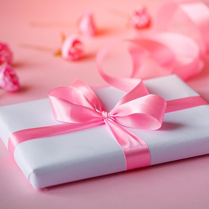 LIUYAXI Pink Stain Ribbon, 5/8" X Continuous 50 Yards, Double Faced Fabric Ribbon Perfect for Gift Wrapping Wedding Birthday Party Christmas Hair Floral Craft Baby Shower