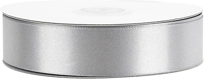 MEEDEE Silver Ribbon 1 Inch Silver Satin Ribbon Lux Double Faced Satin Ribbons by 50 Yards Polyester Wrapping Ribbons for Crafts, Weddings, Flower Bouquet, Holiday Decorating