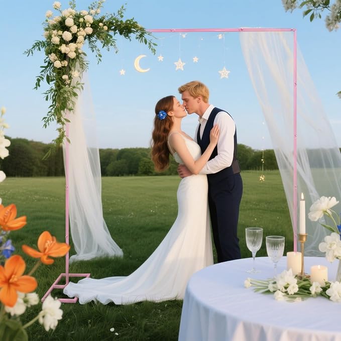 6.6FT Pink Metal Wedding Arches for Ceremony Square Balloon Arch Stand Rectangular Backdrop Stand for Anniversary Birthday Party Bridal Shower Home Indoor Outdoor Decoration